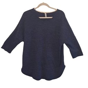 HoneyMe Curvy Navy Blue Fuzzy Crew Neck High-Low Sweater Plus Size XXL